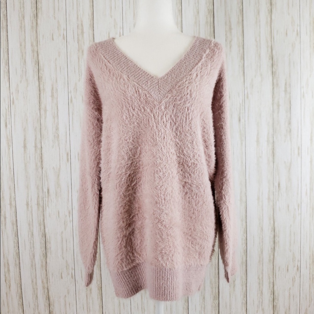 Bishop Sleeve V-Neck Solid Tunic Sweater